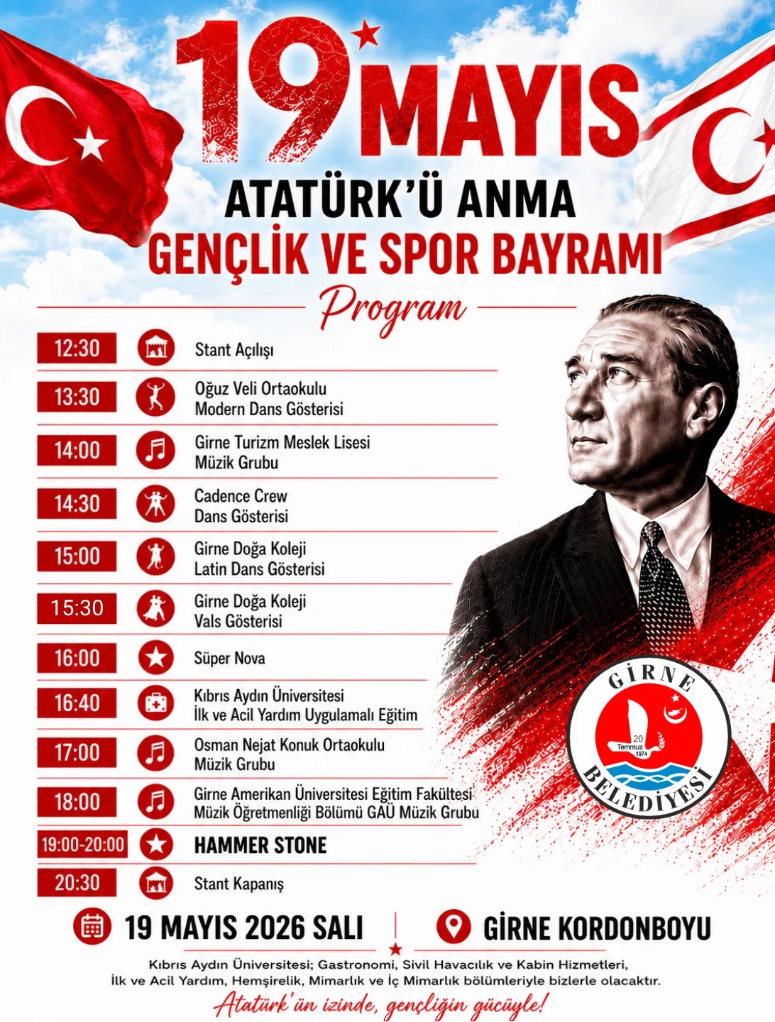 Girne Kordonboyu’nda 19 Mayıs etkinlikleri yapılacak